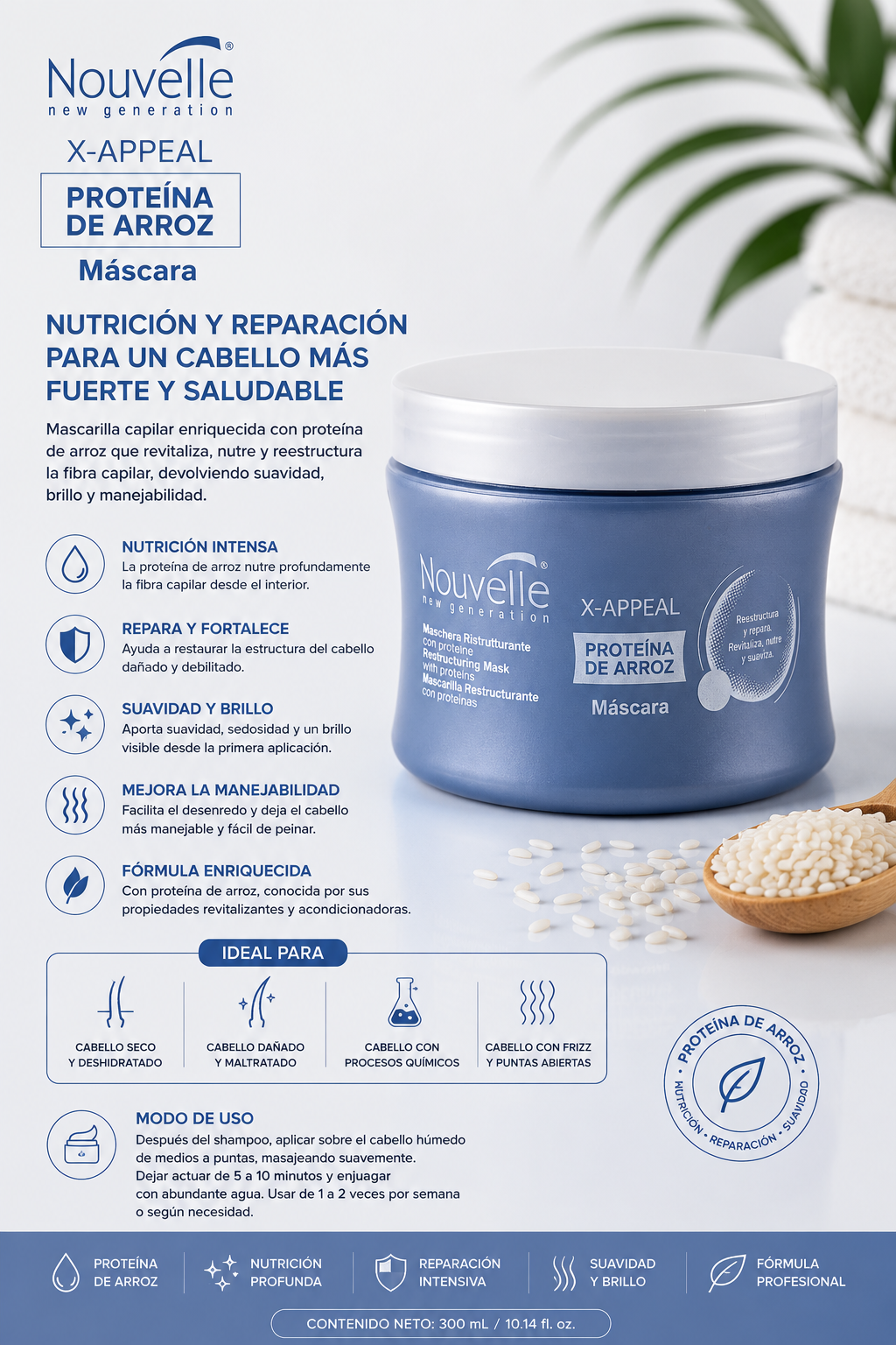 Mascarilla proteína de arroz 300ml -nouvelle