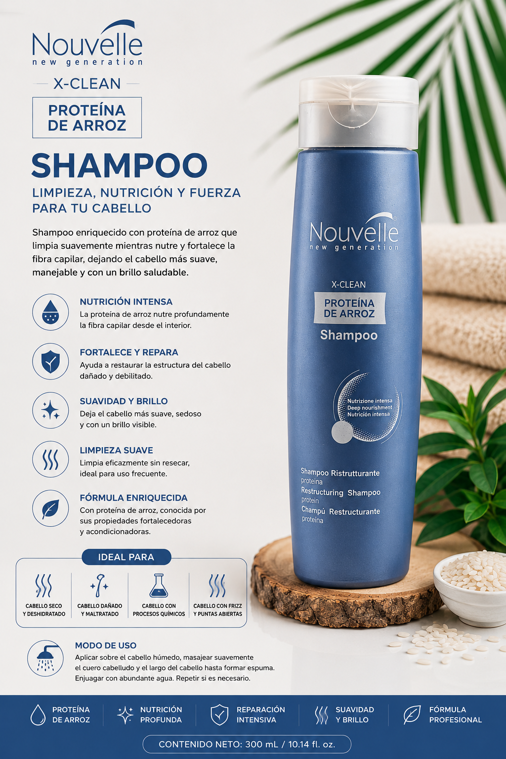 Shampoo proteína de arroz 300ml – nouvelle
