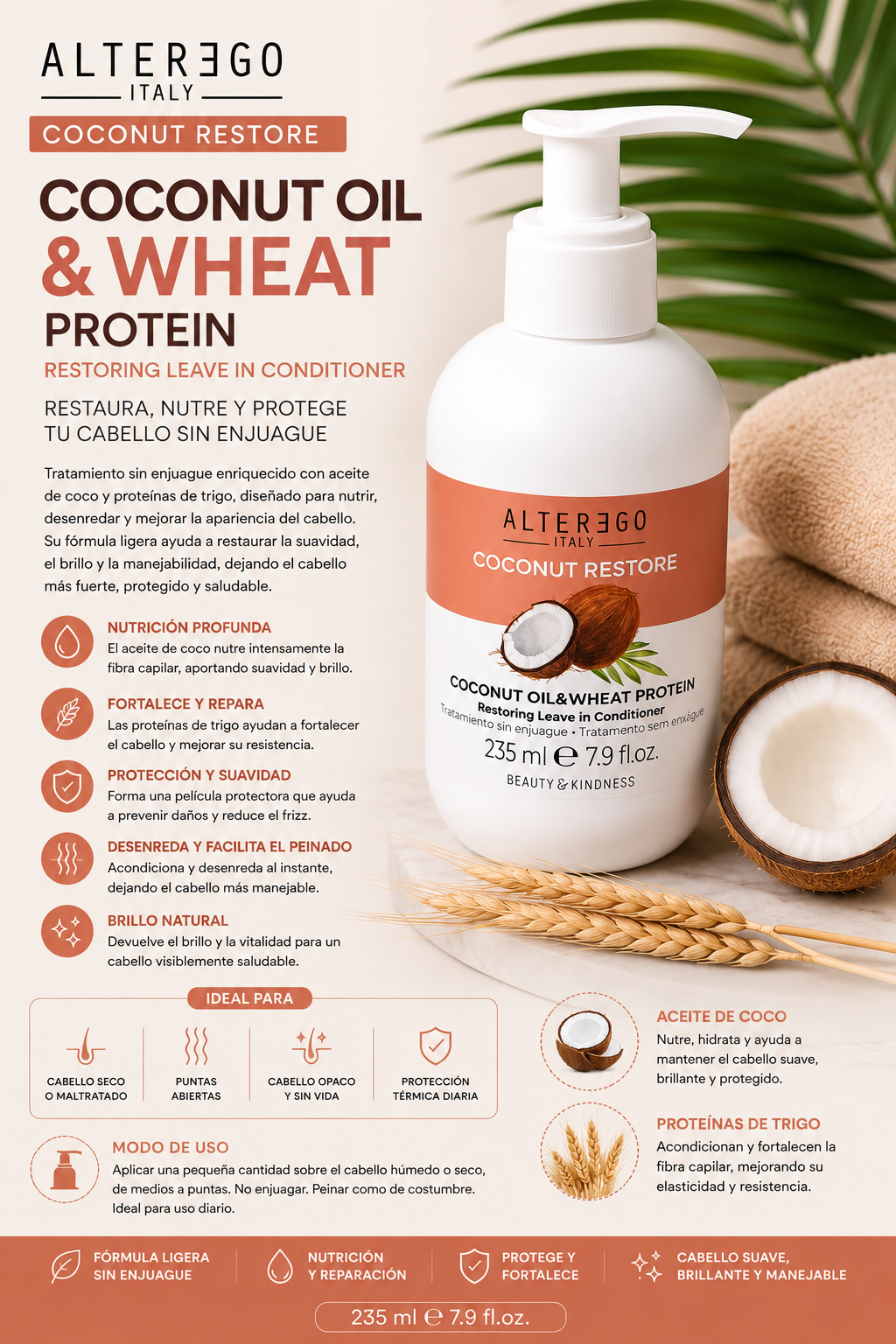 Tratamiento sin enguaje coconut restore 235ml- Alterego