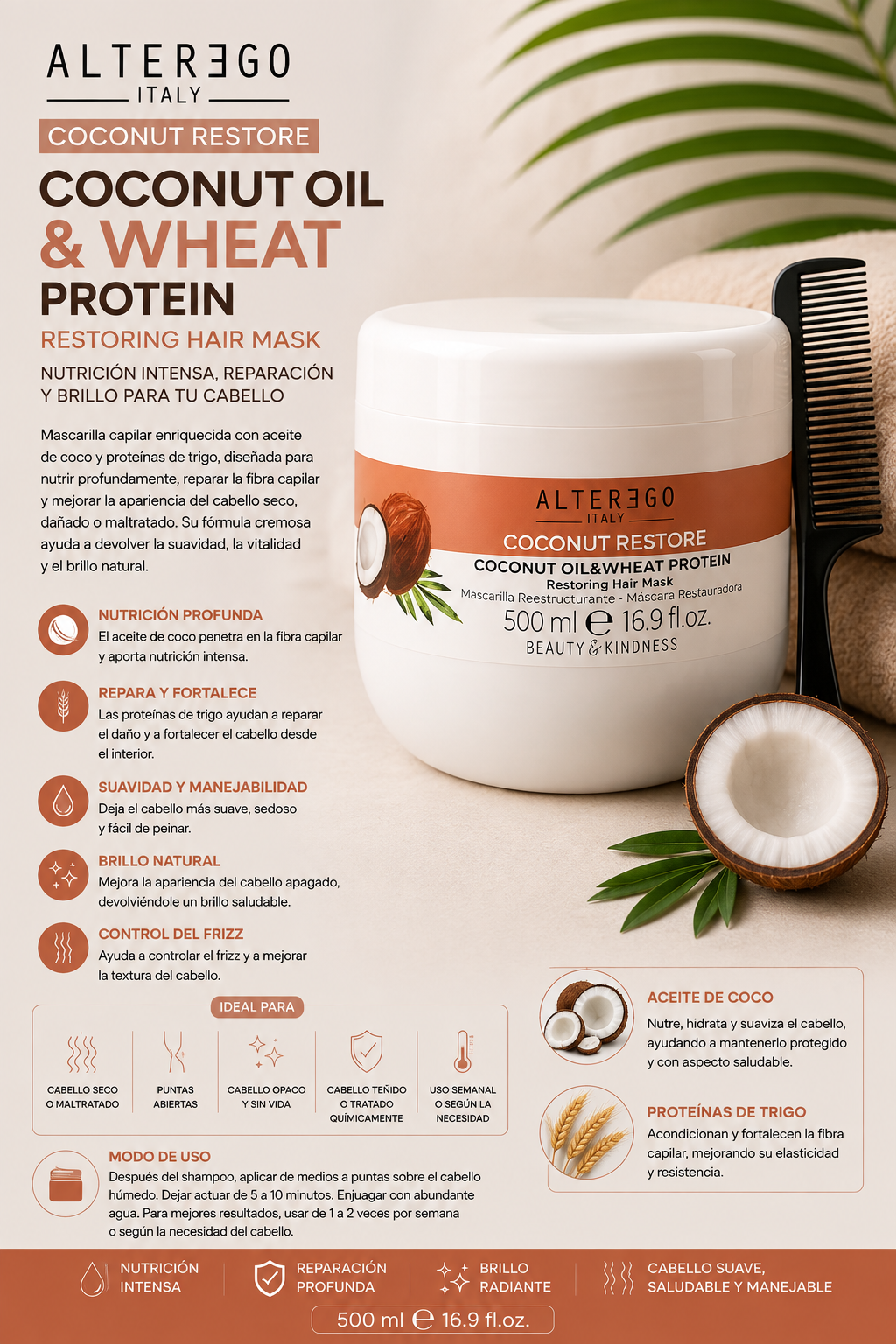 Mascarilla restauradora coconut restore 500ml-Alterego